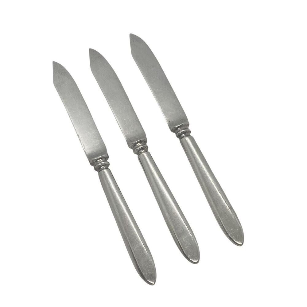 Mid 20th Century Glossy Silver Plate 6 1/4” Fruit Knives Set Of Three Unbranded